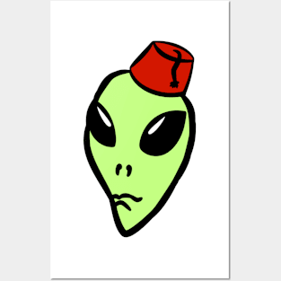 green alien wearing a fez Posters and Art